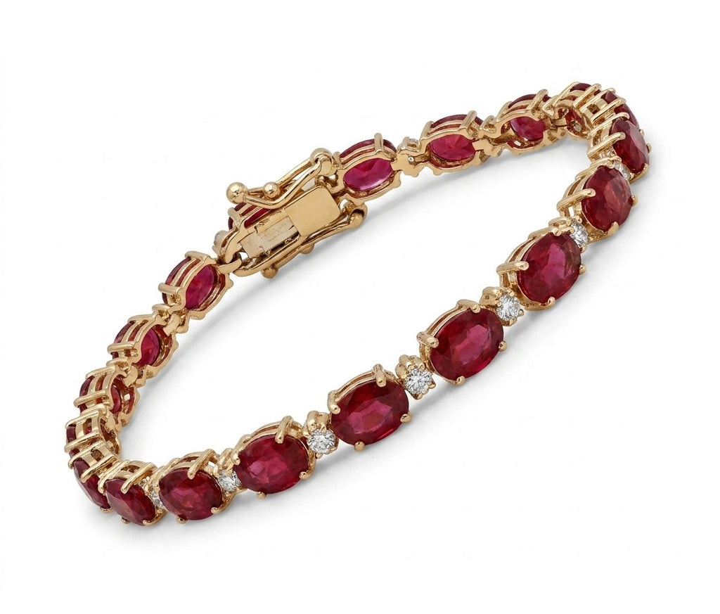 Ruby and Diamond Bracelet in 14K Yellow Gold - Three-Quarter View by Kelly Christie