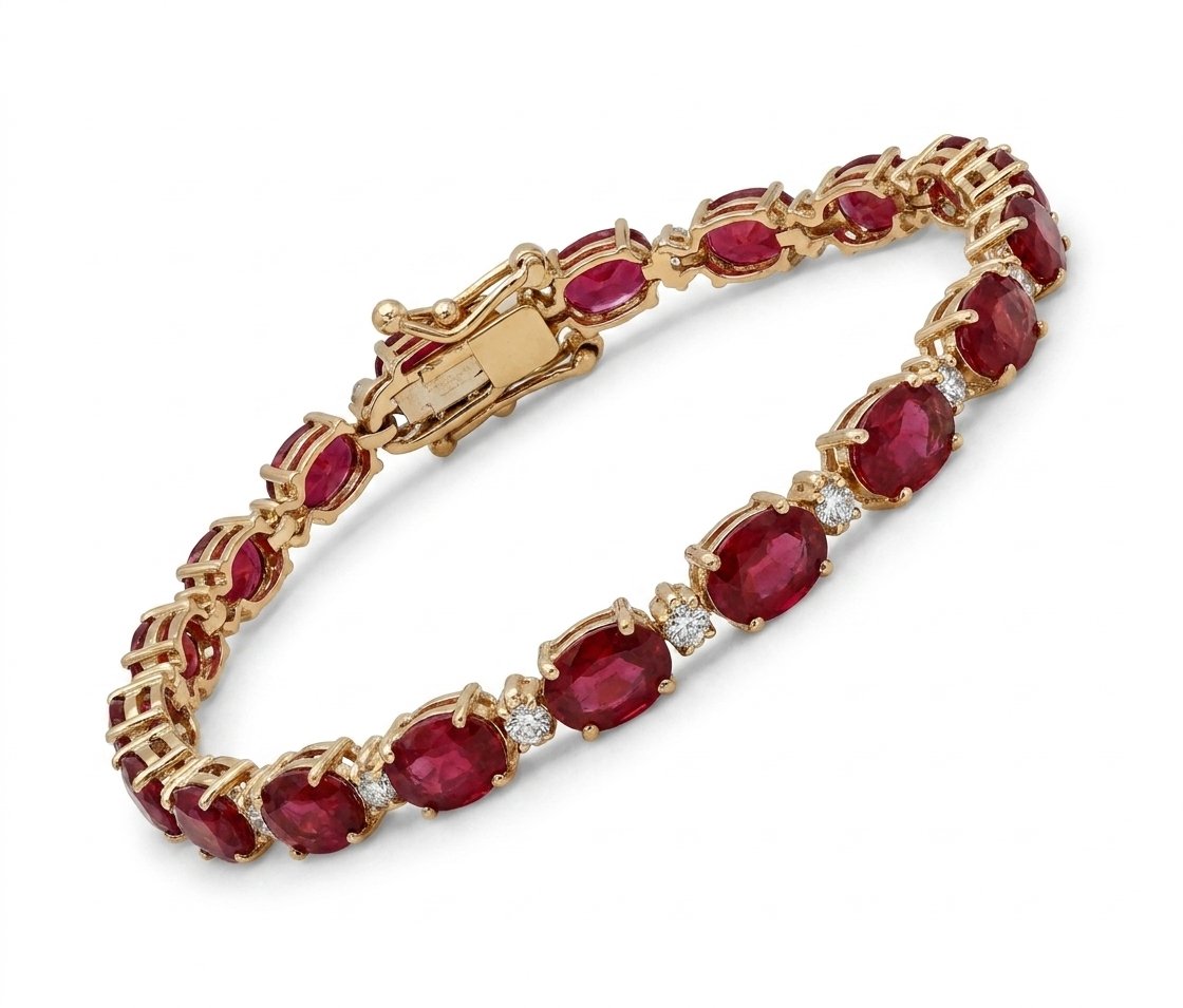 Ruby and Diamond Bracelet in 14K Yellow Gold - Three-Quarter View by Kelly Christie