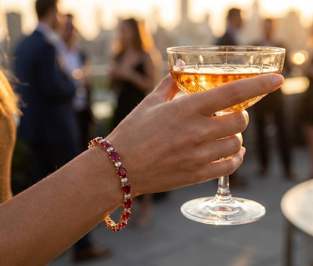 Ruby and Diamond Bracelet in 14K Yellow Gold - Lifestyle Model View by Kelly Christie