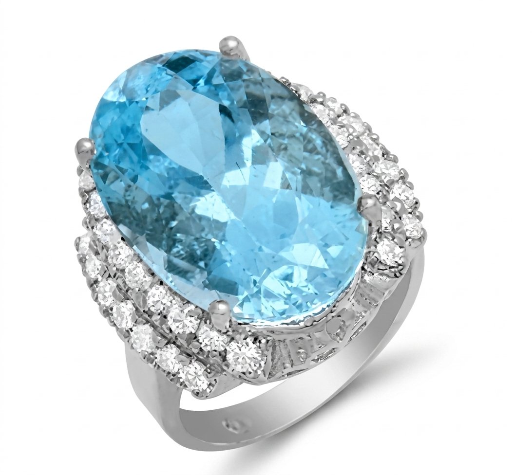 Blue Topaz and Diamond Ring in 14K White Gold - Three-Quarter View by Kelly Christie