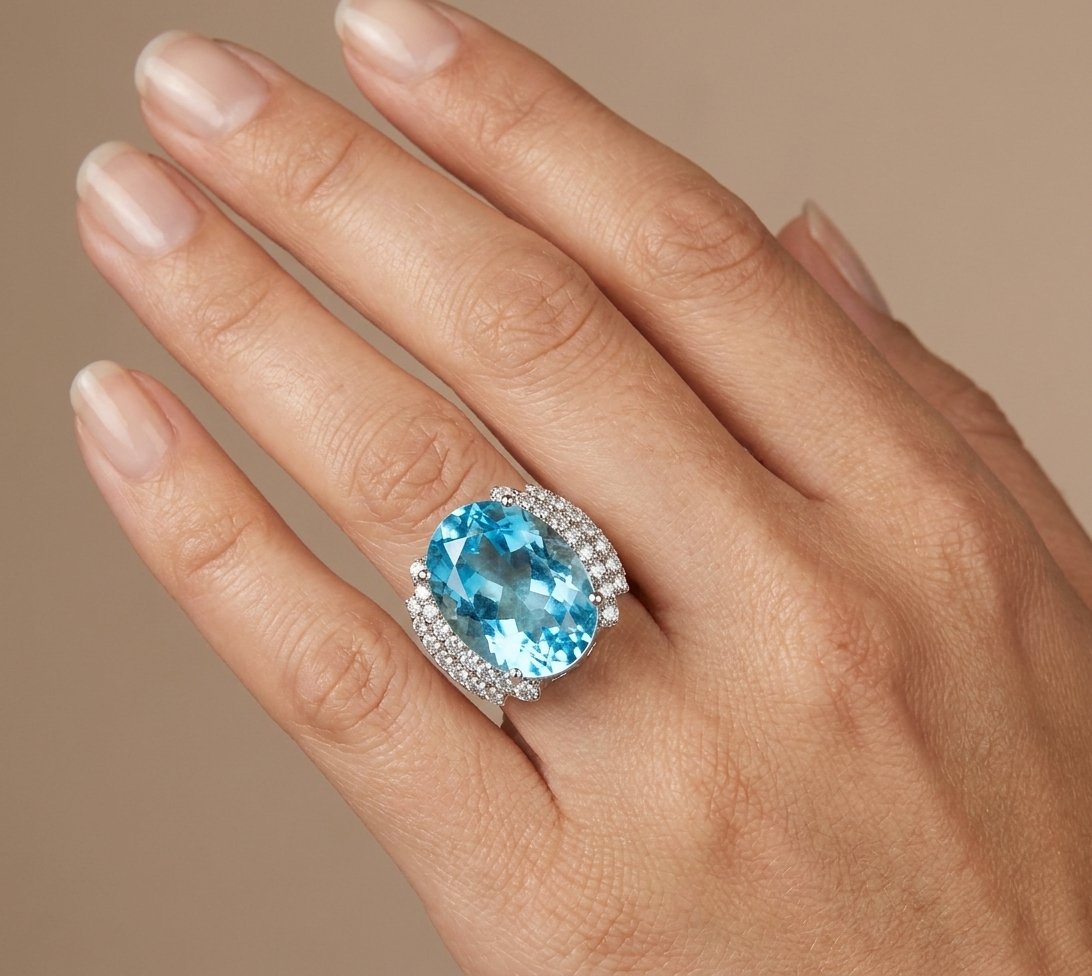 Blue Topaz and Diamond Ring in 14K White Gold - Studio Model View by Kelly Christie
