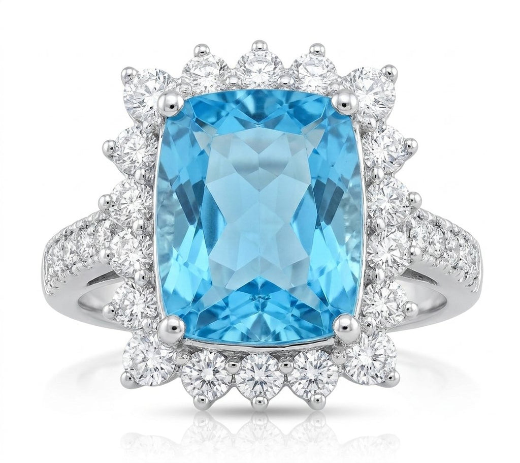 Blue Topaz and Diamond Ring in 14K White Gold - Front View by Kelly Christie