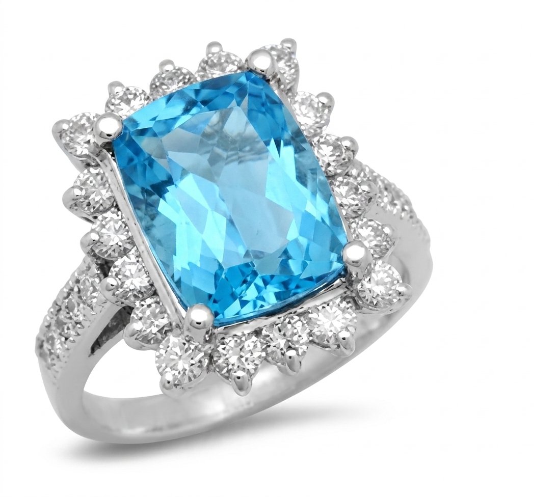 Blue Topaz and Diamond Ring in 14K White Gold - Three-Quarter View by Kelly Christie