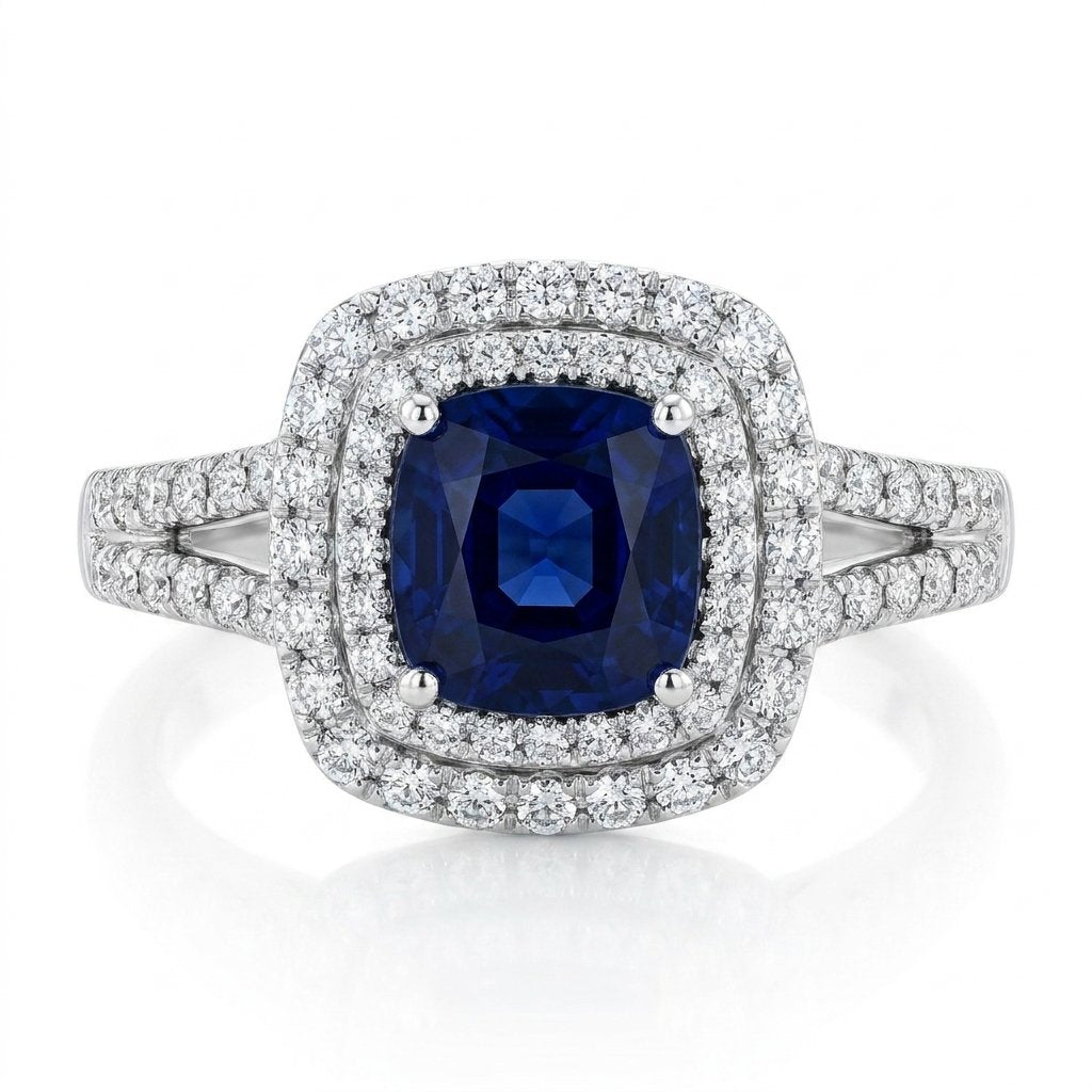 Sapphire and Diamond Ring in 18K White Gold - Front View by Kelly Christie