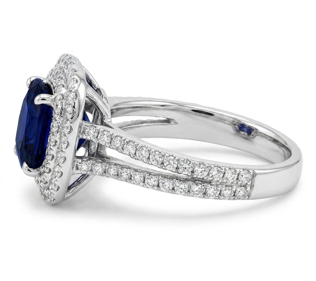 Sapphire and Diamond Ring in 18K White Gold - Three-Quarter View by Kelly Christie