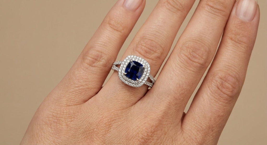 Sapphire and Diamond Ring in 18K White Gold - Studio Model View by Kelly Christie
