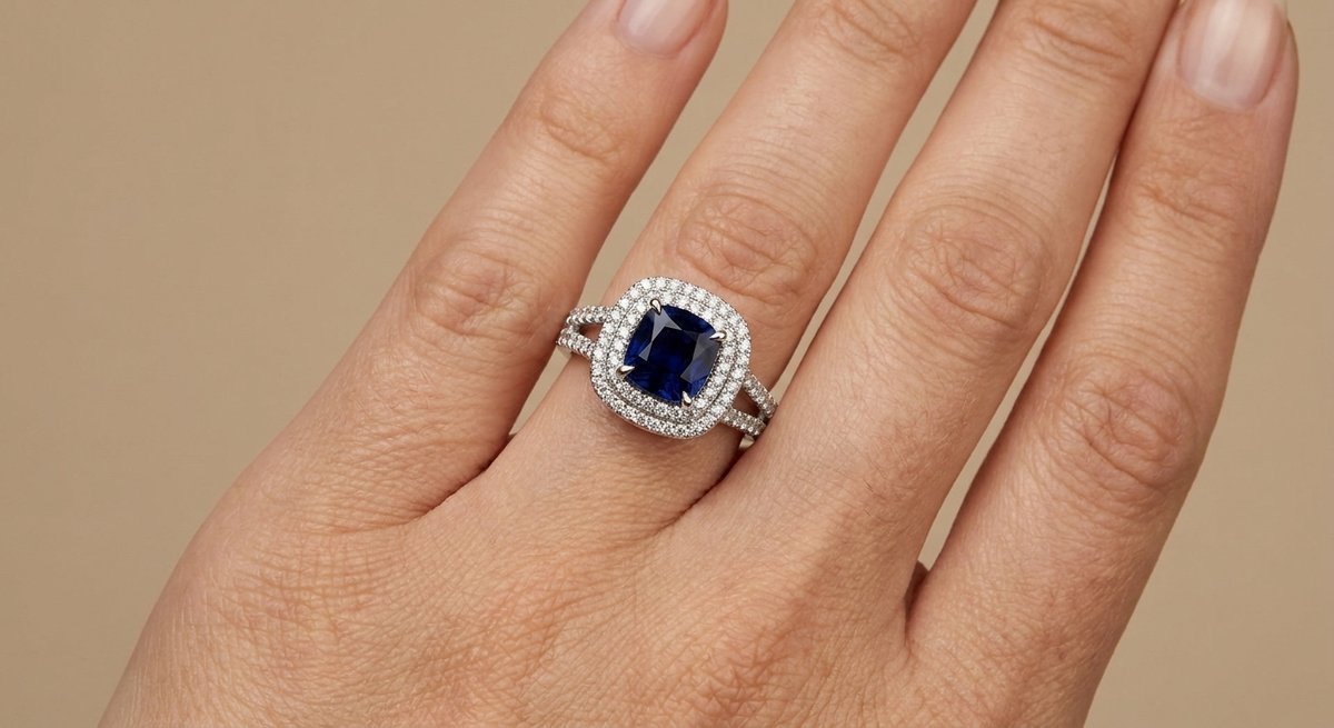 Sapphire and Diamond Ring in 18K White Gold - Studio Model View by Kelly Christie