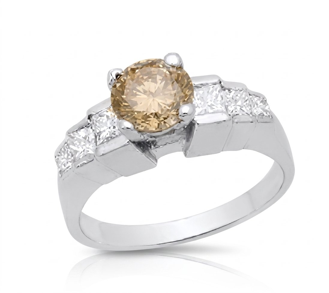 Champagne Diamond and Diamond Ring in 14K White Gold - Front View by Kelly Christie
