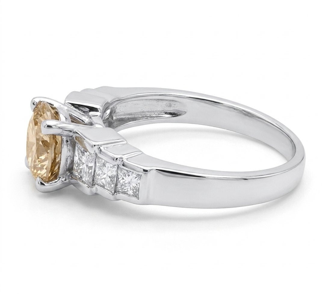 Champagne Diamond and Diamond Ring in 14K White Gold - Three-Quarter View by Kelly Christie