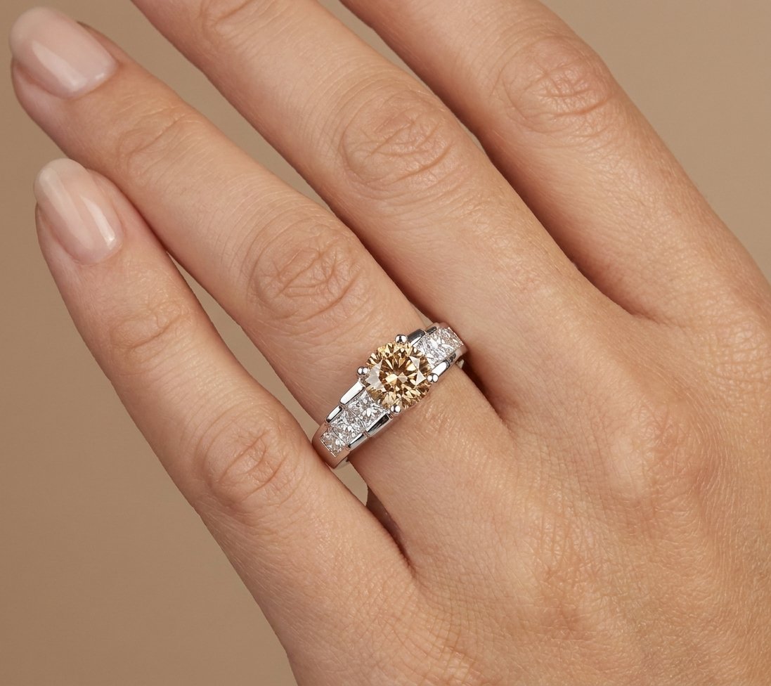Champagne Diamond and Diamond Ring in 14K White Gold - Studio Model View by Kelly Christie
