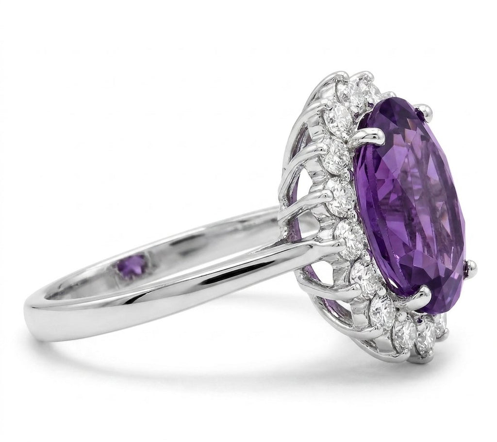 Amethyst and Diamond Ring in 14K White Gold - Three-Quarter View by Kelly Christie