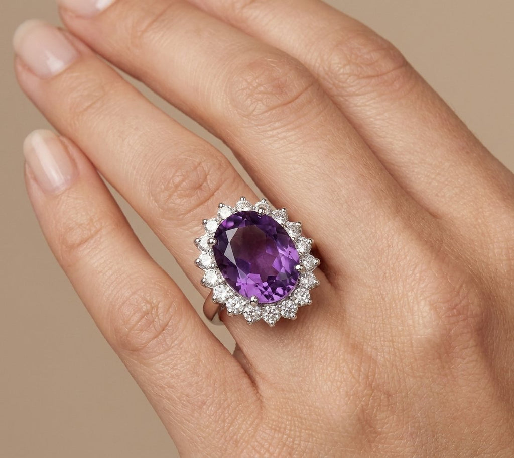 Amethyst and Diamond Ring in 14K White Gold - Studio Model View by Kelly Christie