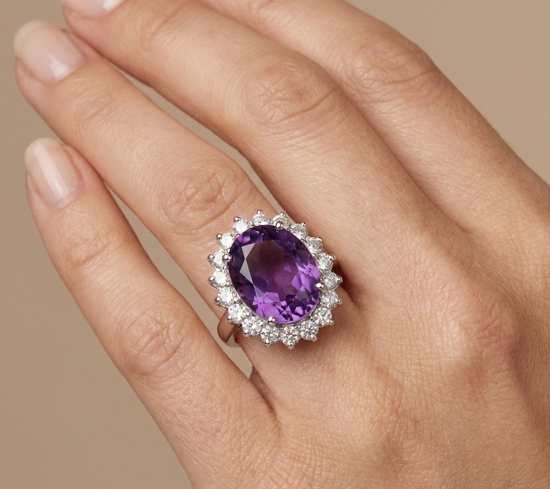Amethyst and Diamond Ring in 14K White Gold - Studio Model View by Kelly Christie