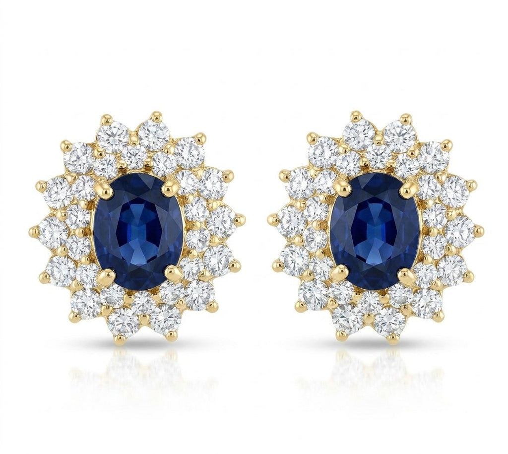 Sapphire and Diamond Earrings in 14K Yellow Gold - Front View by Kelly Christie