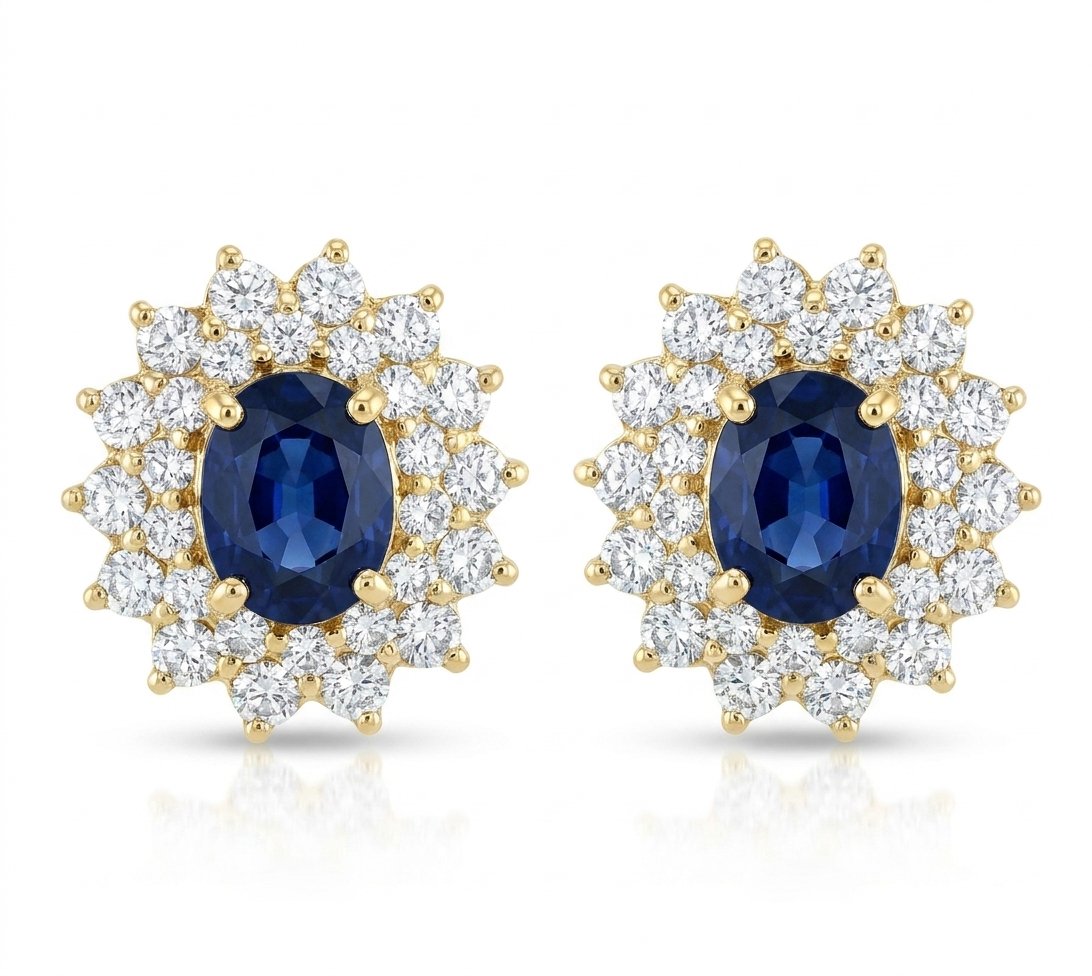 Sapphire and Diamond Earrings in 14K Yellow Gold - Front View by Kelly Christie