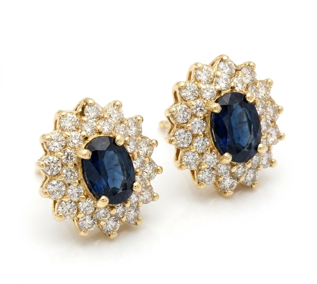 Sapphire and Diamond Earrings in 14K Yellow Gold - Three-Quarter View by Kelly Christie