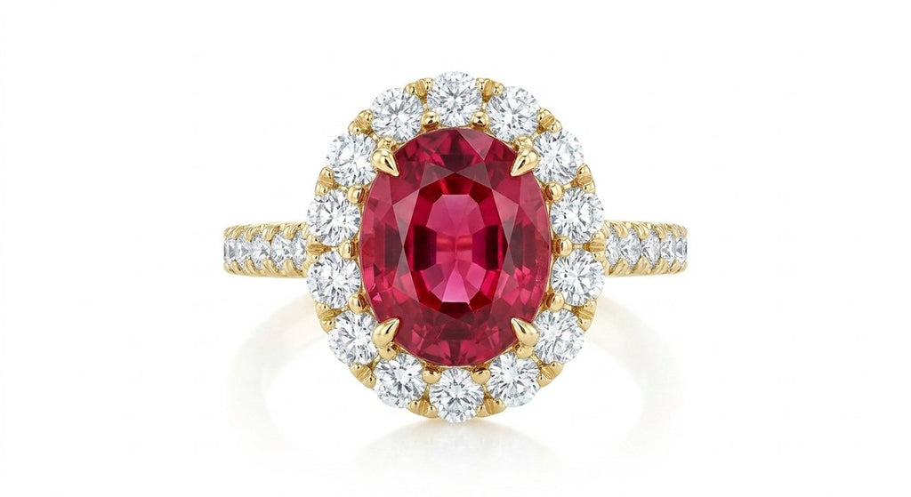 Rubellite Tourmaline and Diamond Ring in 14K Yellow Gold - Front View by Kelly Christie