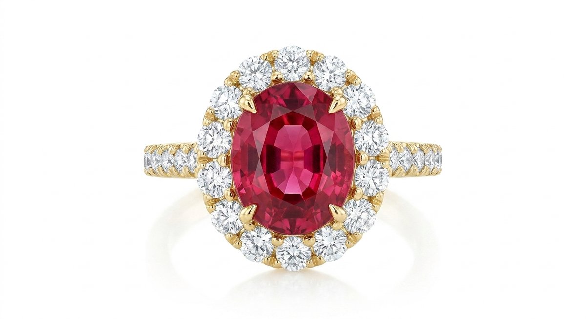 Rubellite Tourmaline and Diamond Ring in 14K Yellow Gold - Front View by Kelly Christie