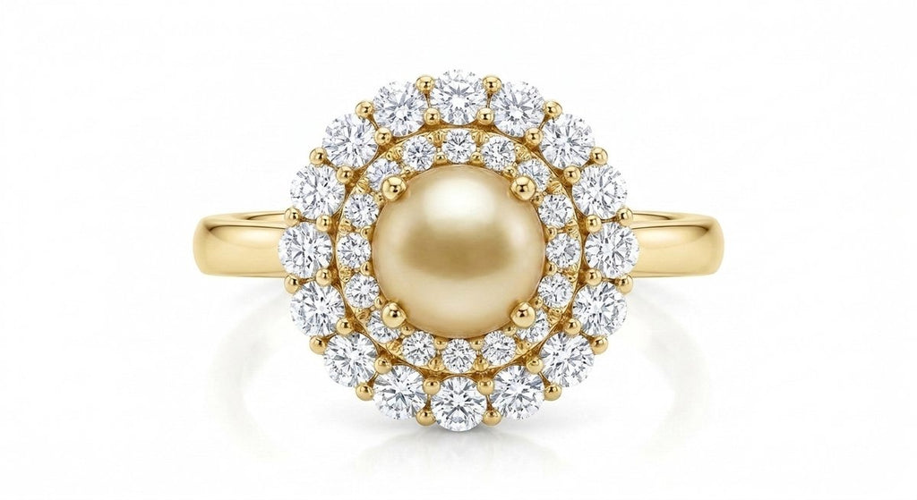 Pearl and Diamond Ring in 14K White Gold - Front View by Kelly Christie