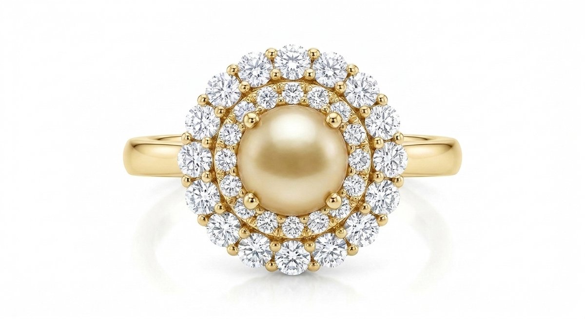 Pearl and Diamond Ring in 14K White Gold - Front View by Kelly Christie