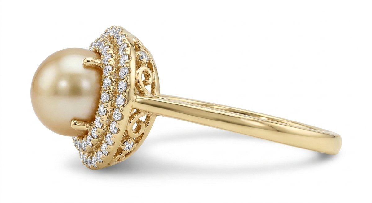 Pearl and Diamond Ring in 14K White Gold - Three-Quarter View by Kelly Christie