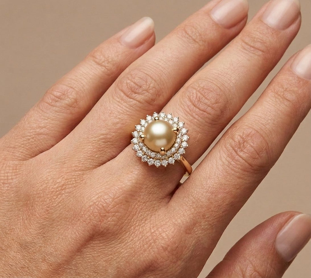 Pearl and Diamond Ring in 14K White Gold - Studio Model View by Kelly Christie