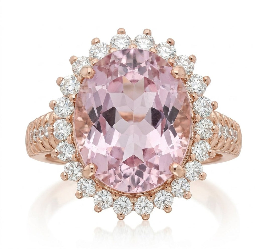 Kunzite and Diamond Ring in 14K Rose Gold - Front View by Kelly Christie