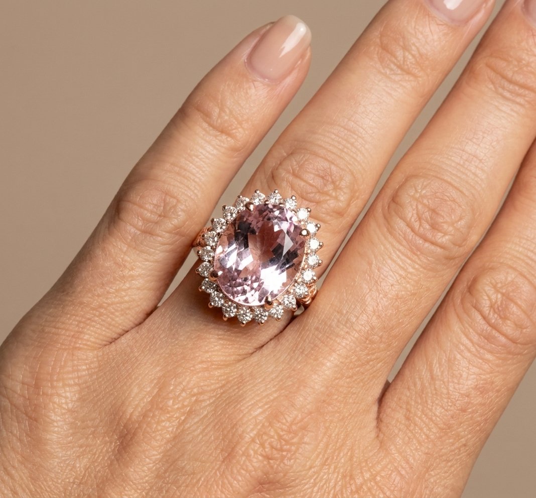 Kunzite and Diamond Ring in 14K Rose Gold - Studio Model View by Kelly Christie