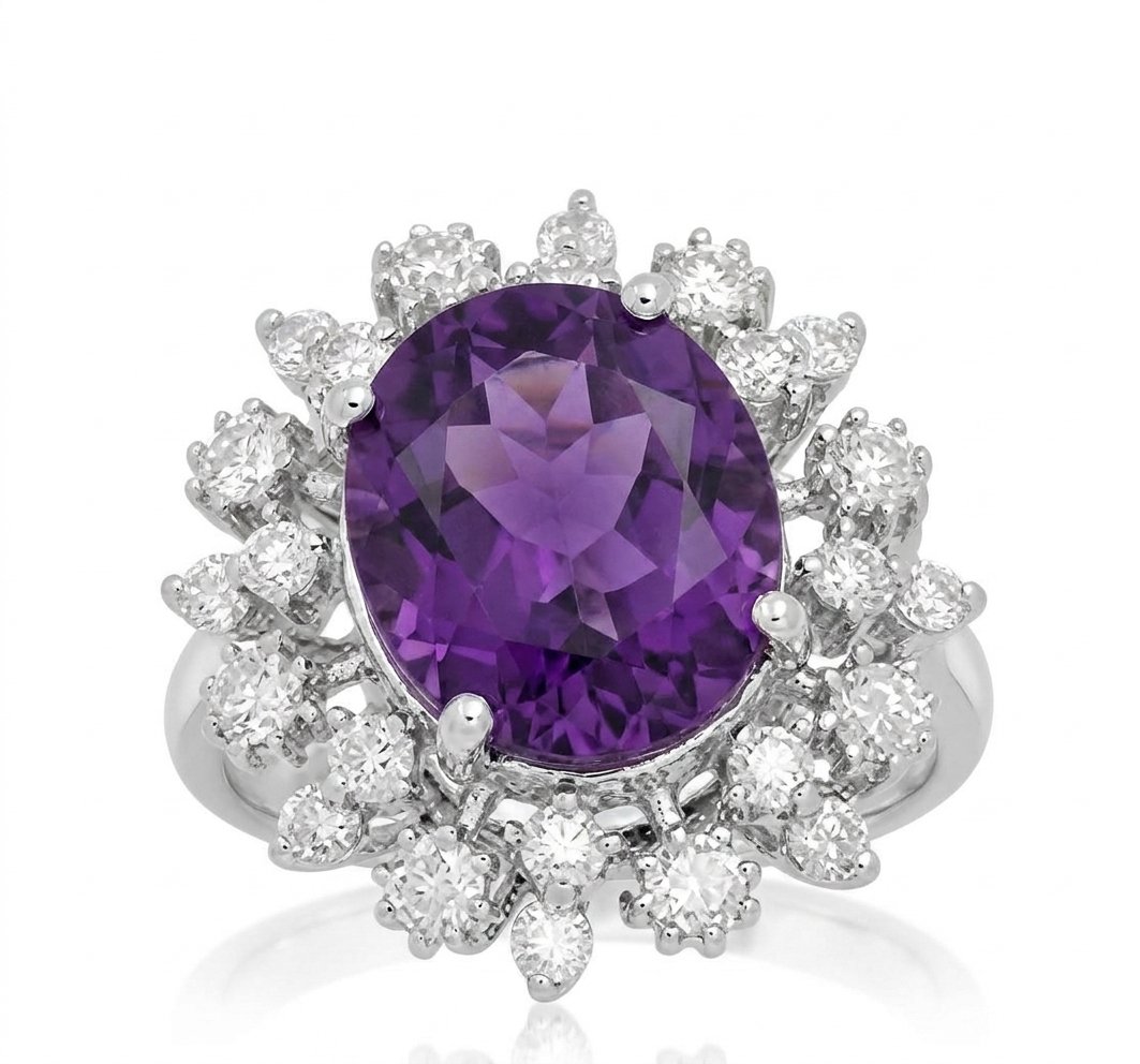 Amethyst and Diamond Ring in 14K White Gold - Front View by Kelly Christie