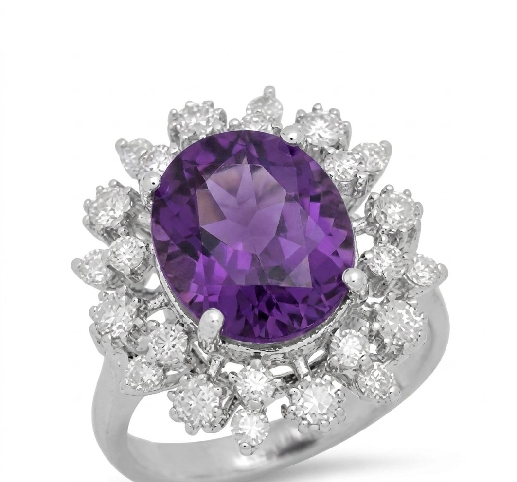 Amethyst and Diamond Ring in 14K White Gold - Three-Quarter View by Kelly Christie
