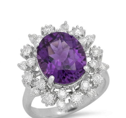 Amethyst and Diamond Ring in 14K White Gold - Three-Quarter View by Kelly Christie
