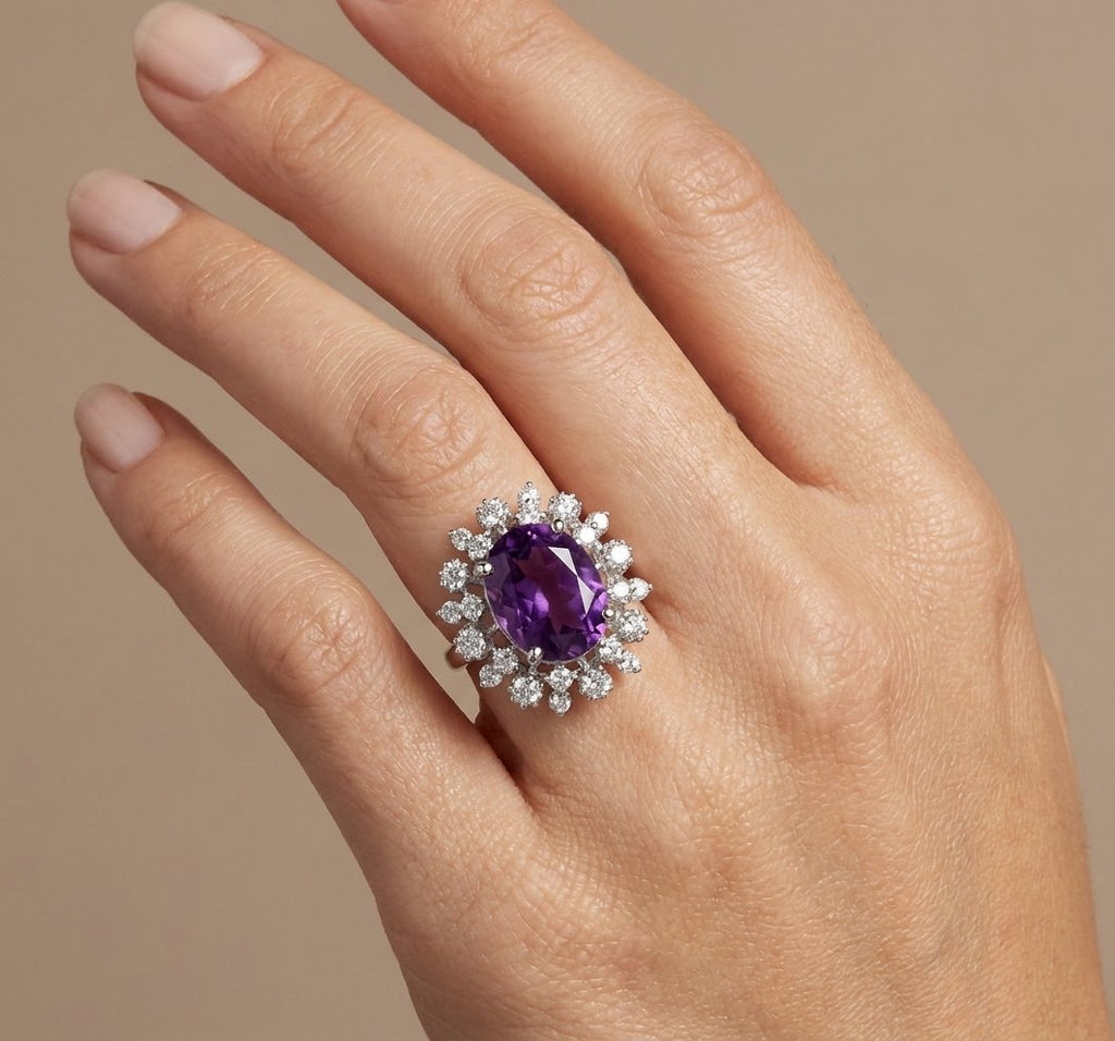 Amethyst and Diamond Ring in 14K White Gold - Studio Model View by Kelly Christie