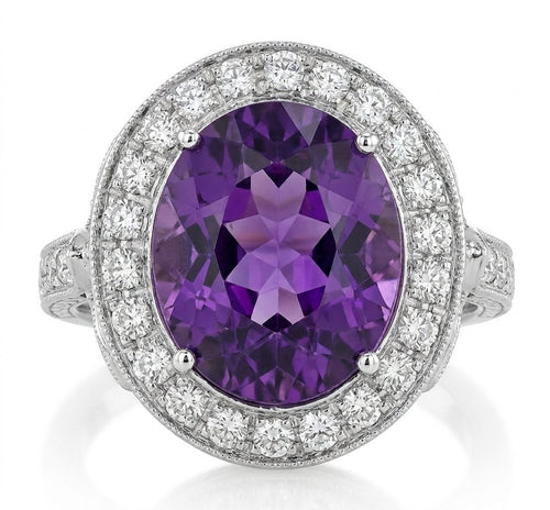 Amethyst and Diamond Ring in 14K White Gold - Front View by Kelly Christie