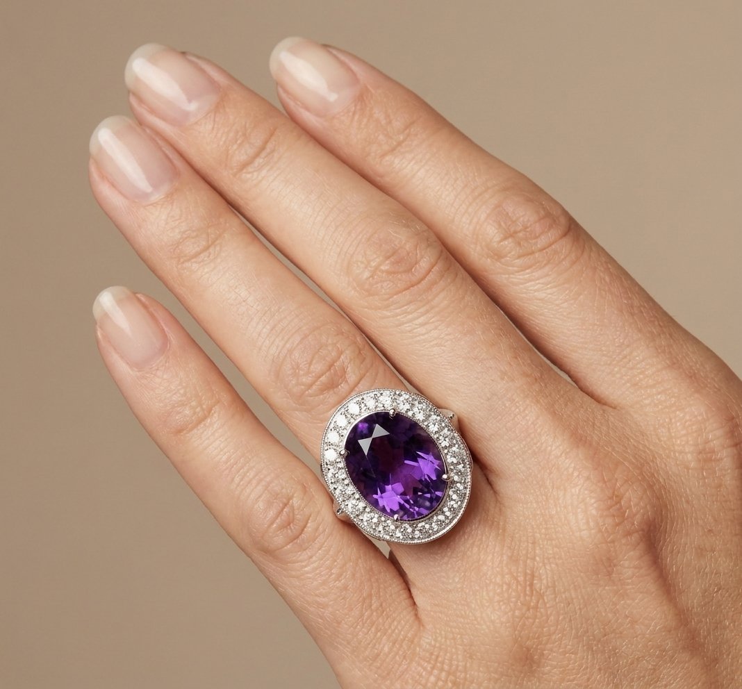 Amethyst and Diamond Ring in 14K White Gold - Studio Model View by Kelly Christie