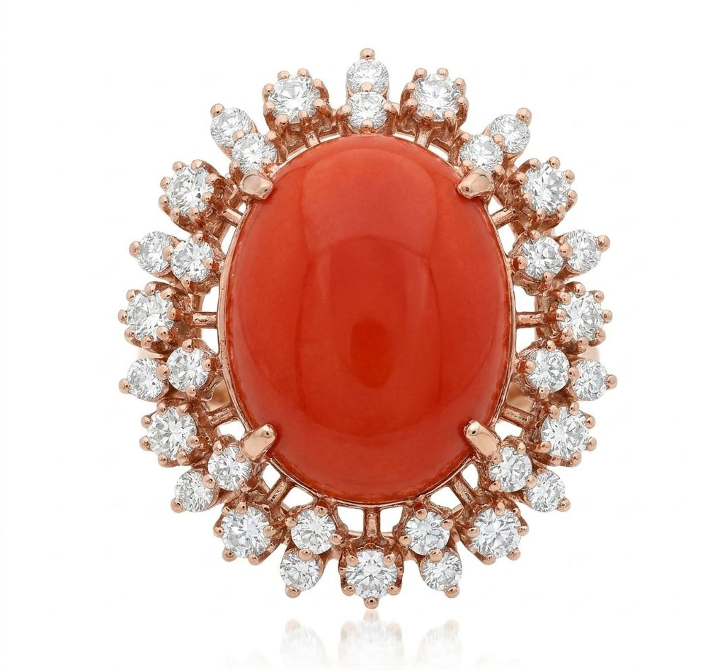 Coral and Diamond Ring in 14K Rose Gold - Front View by Kelly Christie