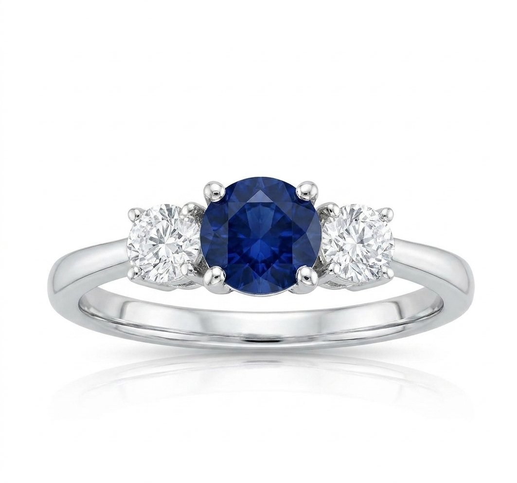 Sapphire and Diamond Ring in 14K White Gold - Front View by Kelly Christie