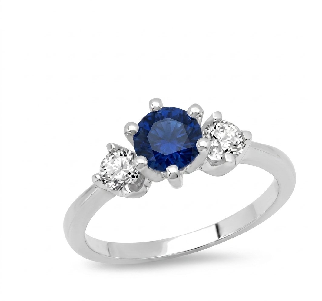 Sapphire and Diamond Ring in 14K White Gold - Three-Quarter View by Kelly Christie