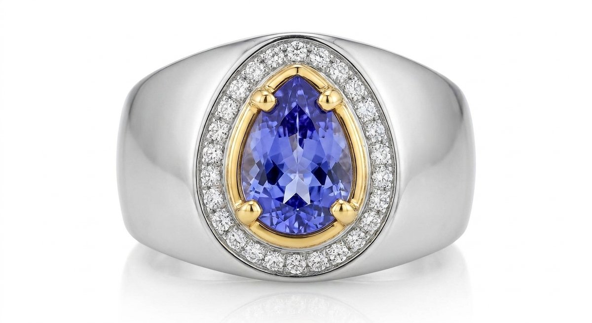 Tanzanite and Diamond Ring in Platinum - Front View by Kelly Christie