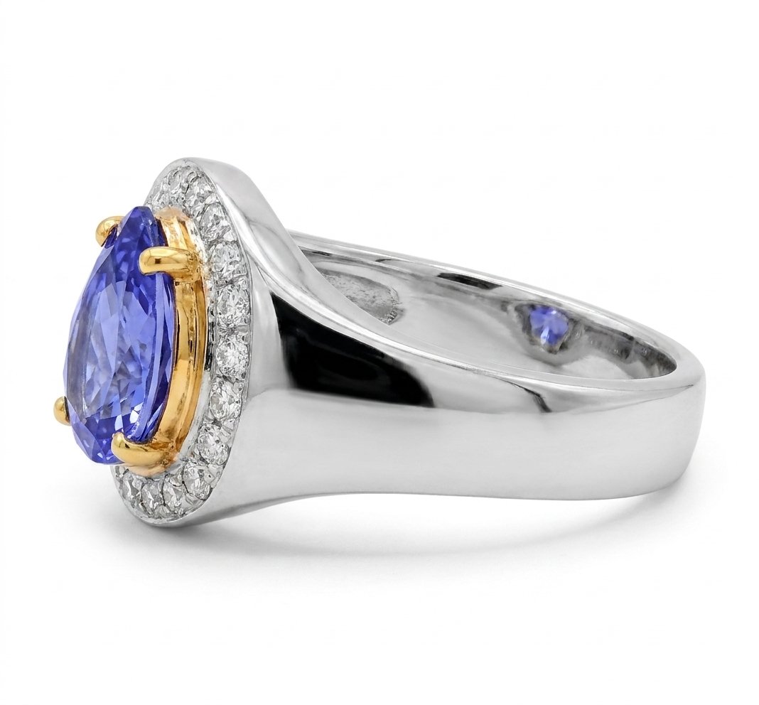 Tanzanite and Diamond Ring in Platinum - Three-Quarter View by Kelly Christie