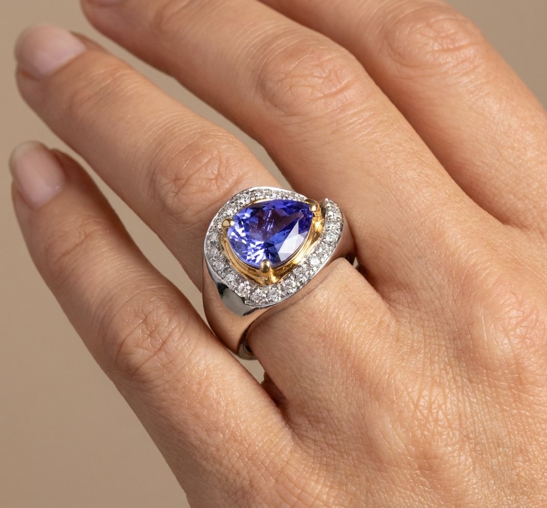 Tanzanite and Diamond Ring in Platinum - Studio Model View by Kelly Christie