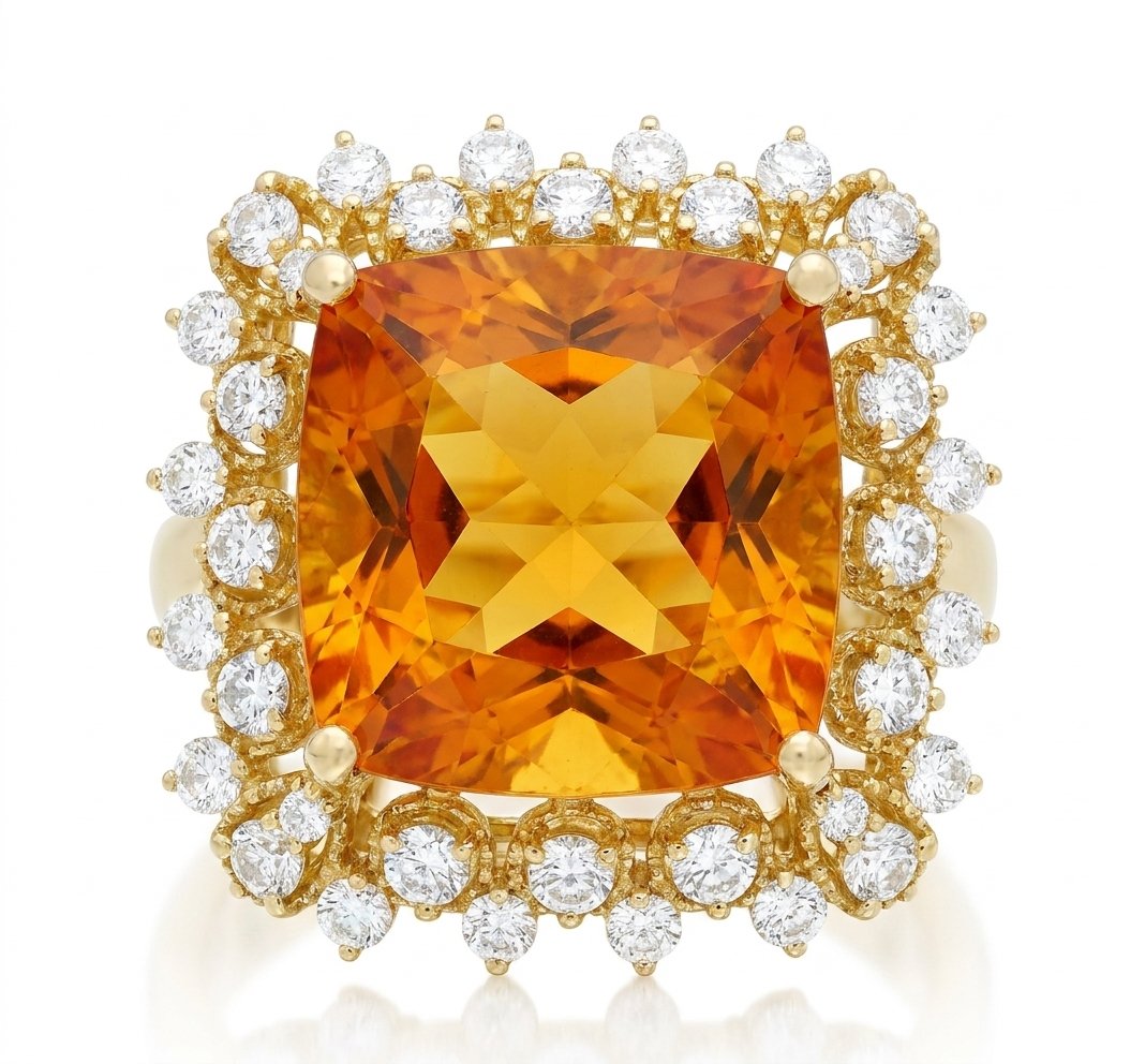 Citrine and Diamond Ring in 14K Yellow Gold - Front View by Kelly Christie