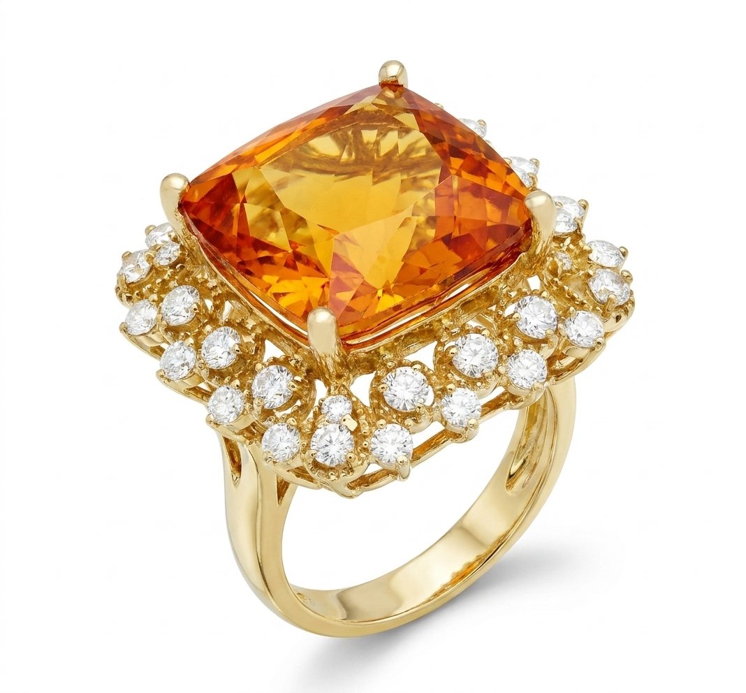 Citrine and Diamond Ring in 14K Yellow Gold - Three-Quarter View by Kelly Christie