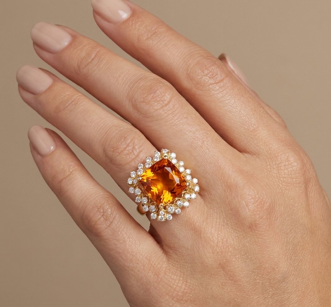 Citrine and Diamond Ring in 14K Yellow Gold - Studio Model View by Kelly Christie