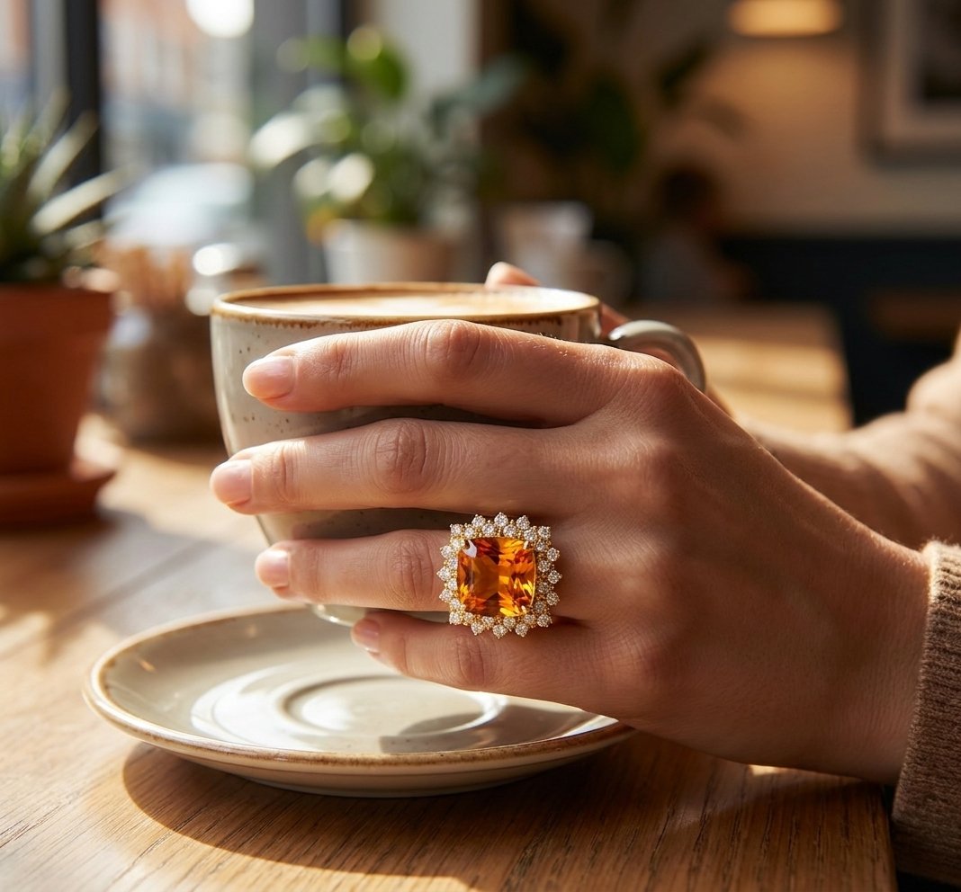 Citrine and Diamond Ring in 14K Yellow Gold - Lifestyle Model View by Kelly Christie