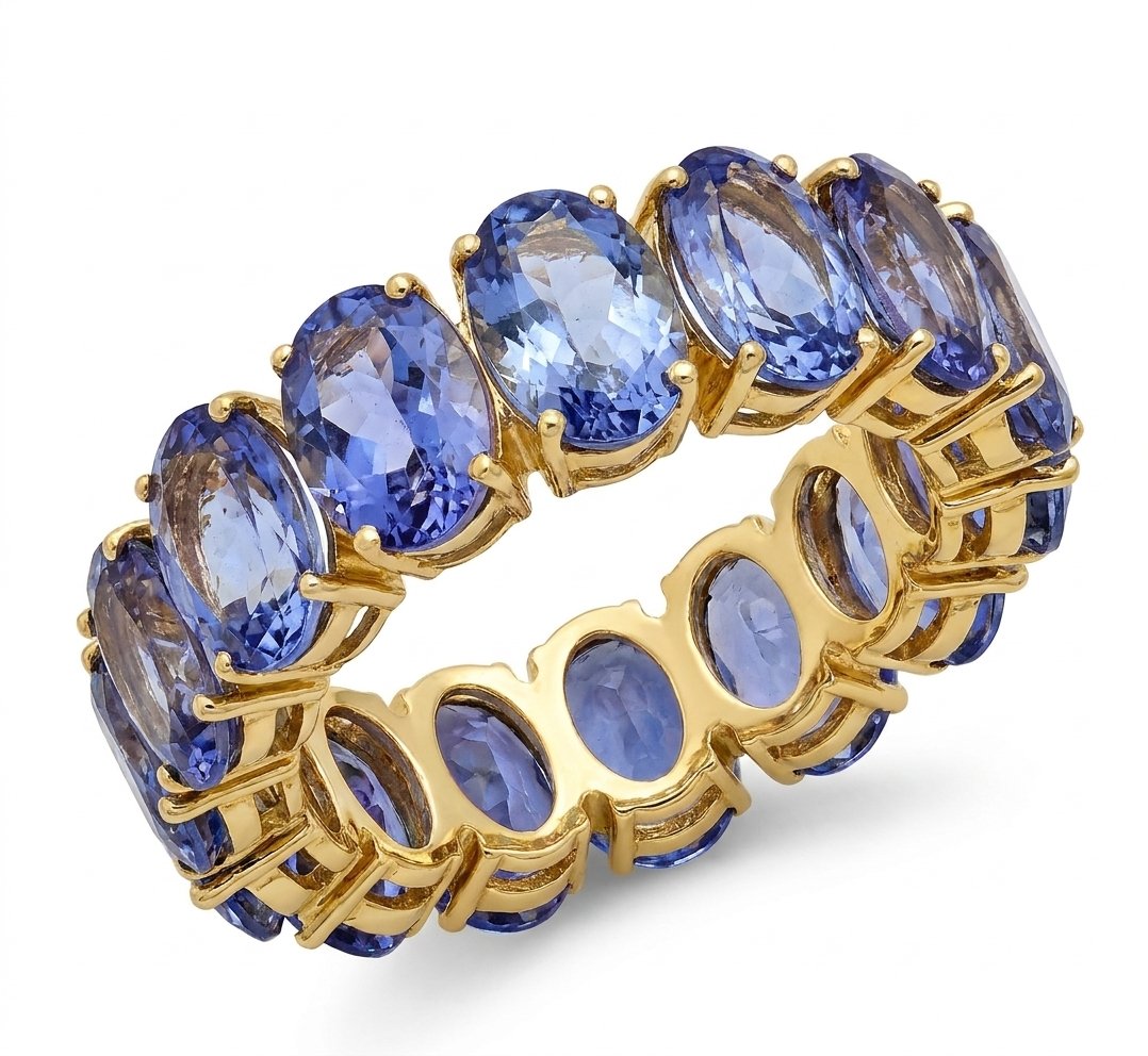 Tanzanite Eternity Band in 14K Yellow Gold - Three-Quarter View by Kelly Christie