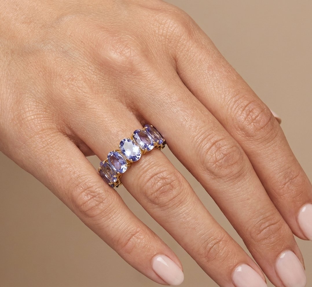 Tanzanite Eternity Band in 14K Yellow Gold - Studio Model View by Kelly Christie