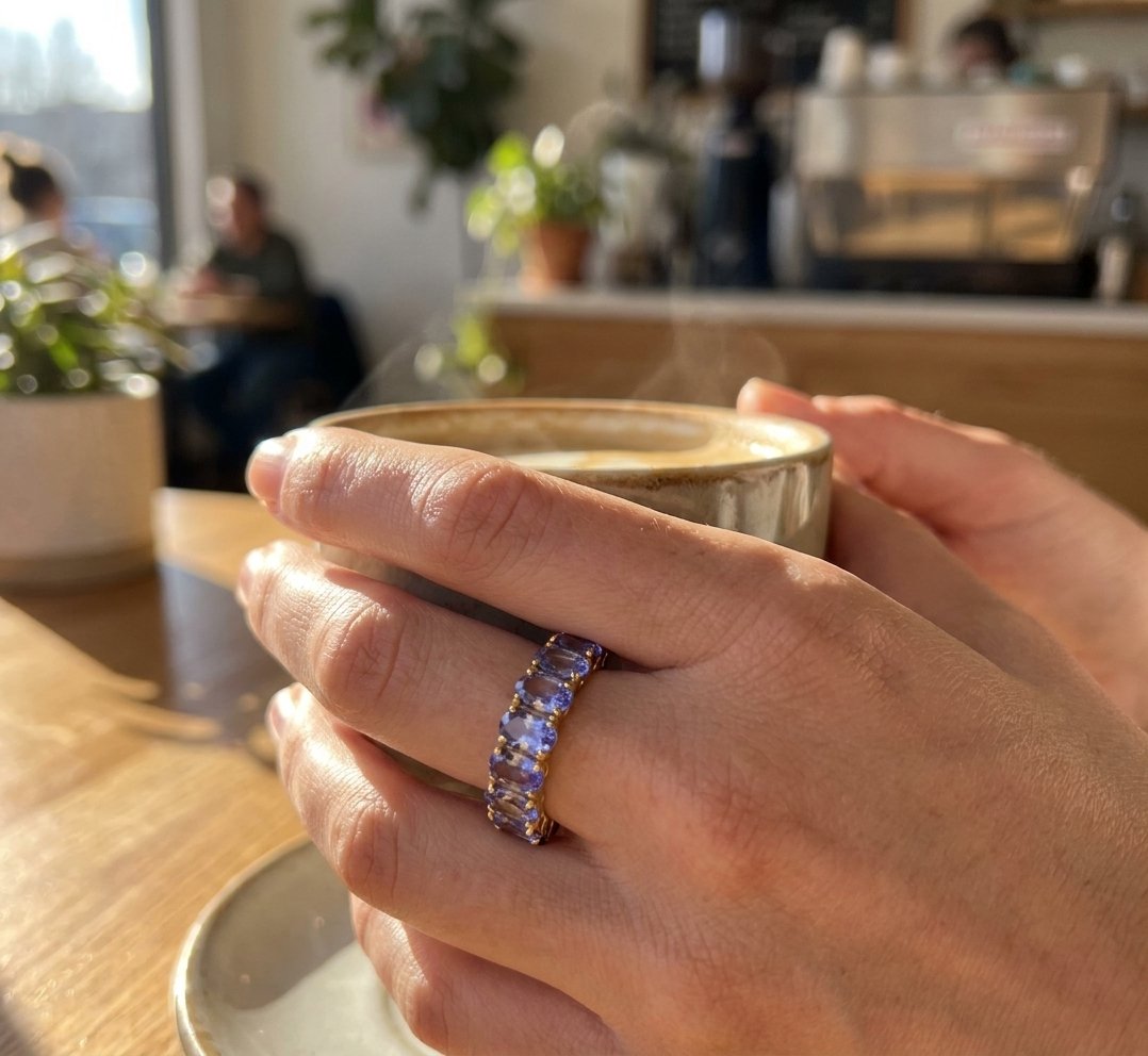 Tanzanite Eternity Band in 14K Yellow Gold - Lifestyle Model View by Kelly Christie