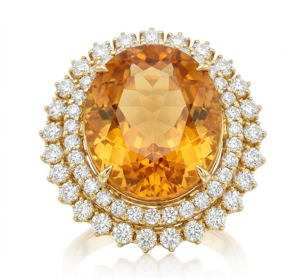 Citrine and Diamond Ring in 14K Yellow Gold - Front View by Kelly Christie