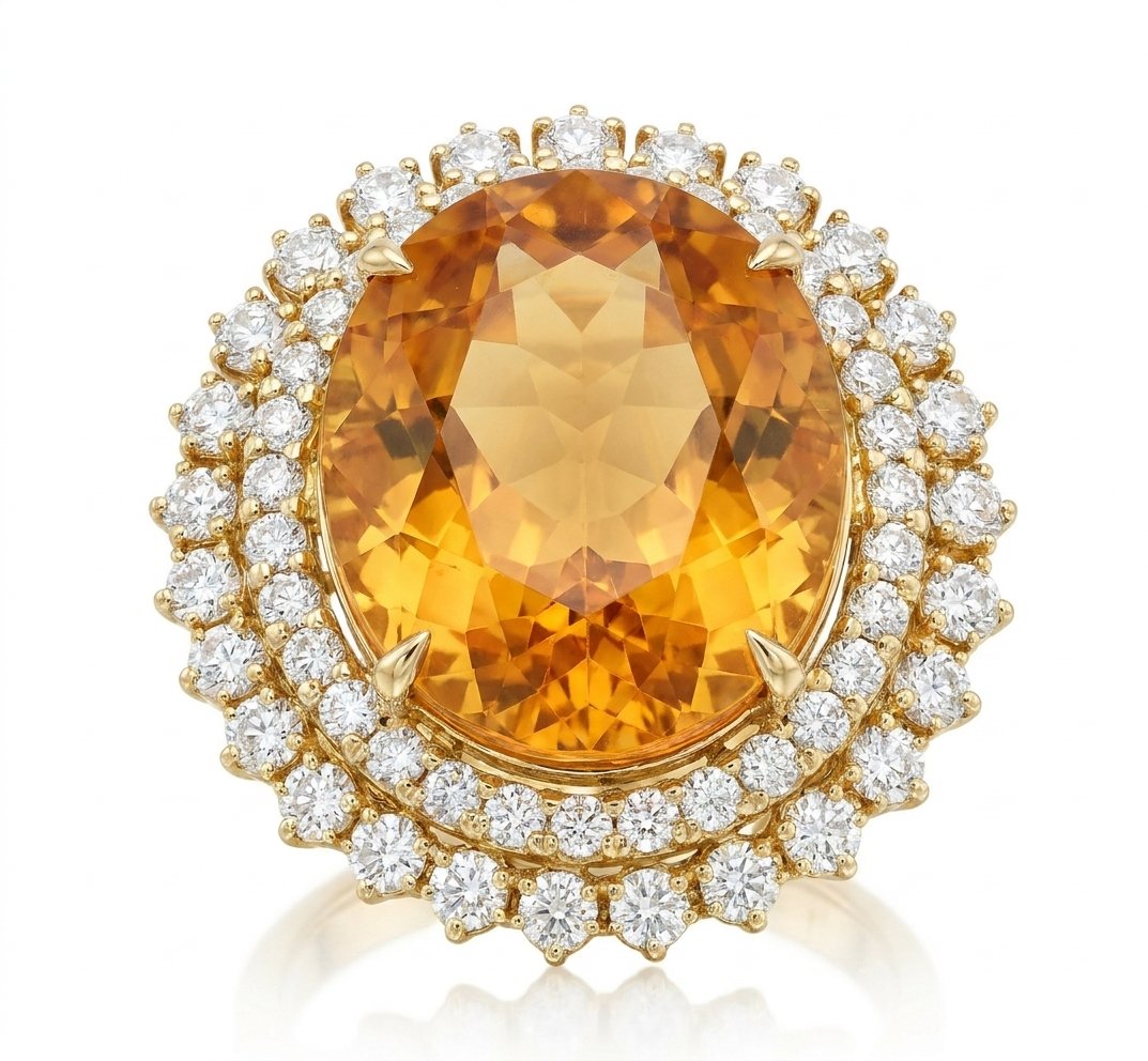 Citrine and Diamond Ring in 14K Yellow Gold - Front View by Kelly Christie