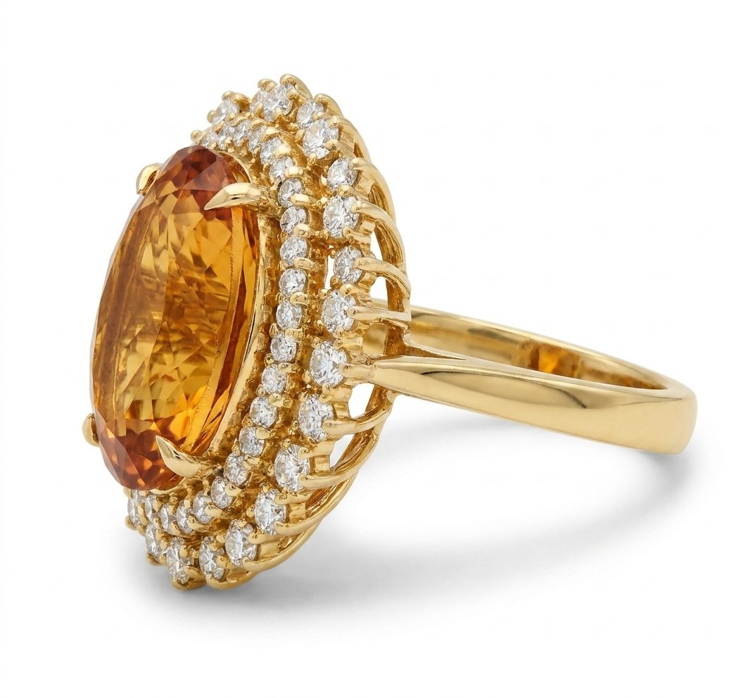 Citrine and Diamond Ring in 14K Yellow Gold - Three-Quarter View by Kelly Christie